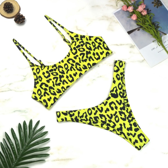 Fluorescent Green Leopard Print Cheeky Bikini - Picture 2 of 4